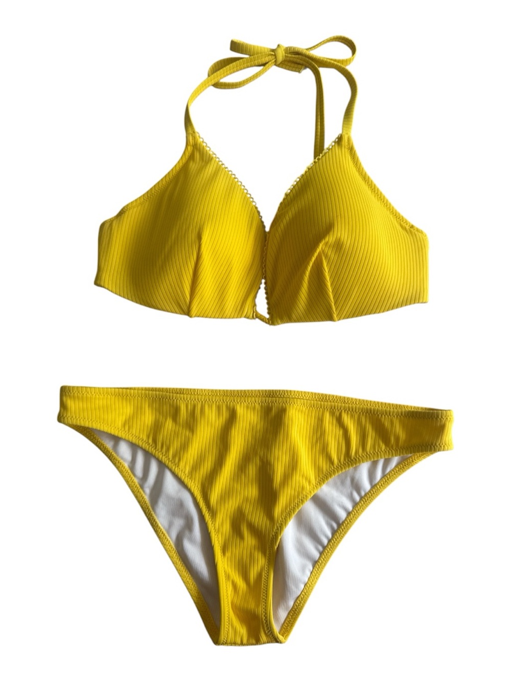 Shade & Shore Yellow Ribbed Bikini Top with White Lining